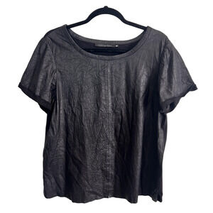 Coster Copenhagen | Women's Crinkle Leather Short Sleeve Black Jersey T-Shirt M